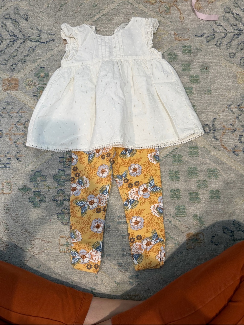 Rachel Mustard Floral Leggings with White Eyelet Top